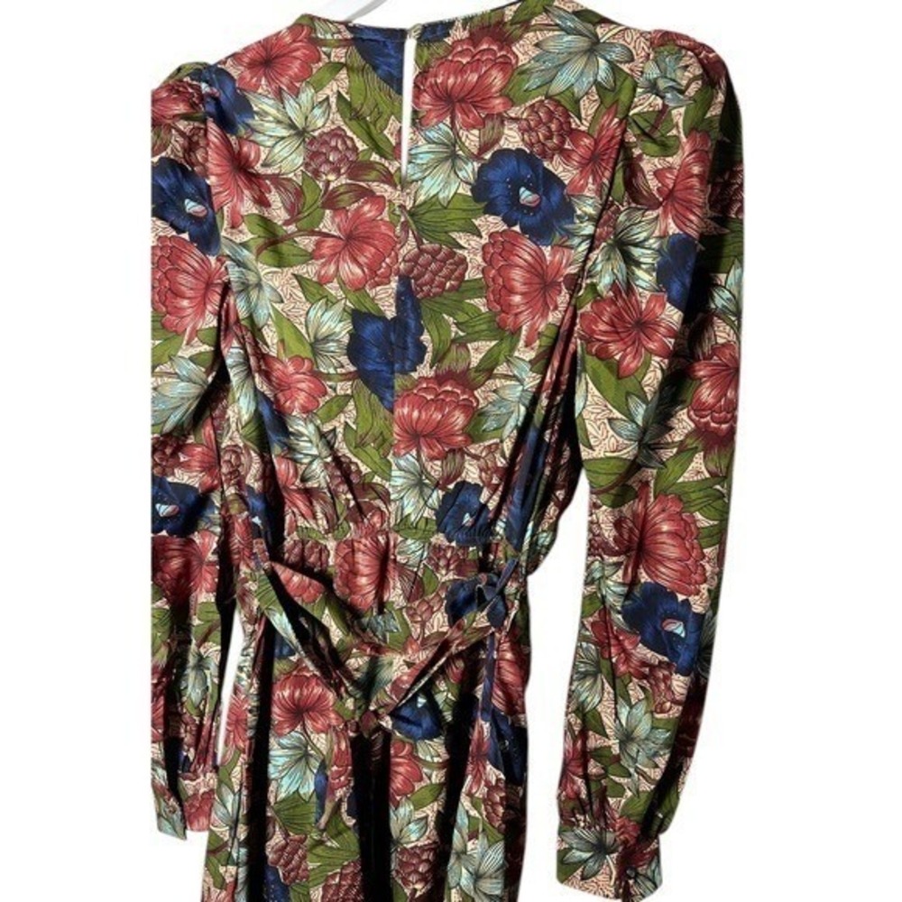Walter Baker Red Blue Floral Puff Sleeve Holiday Party Midi Dress Women's M NWT - Picture 8 of 9